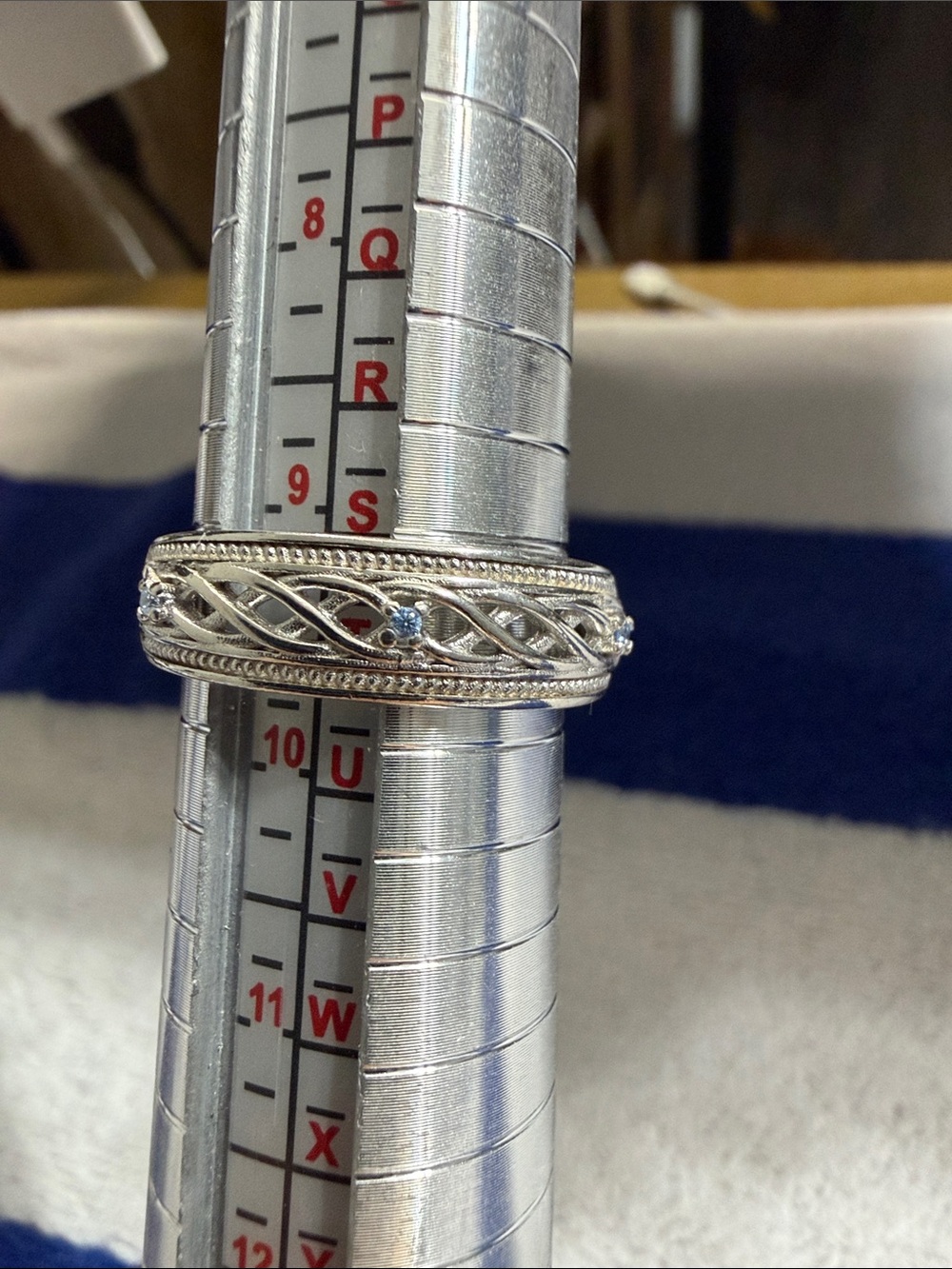 Sterling Silver Braided Blue Stone Band - Women's Ring size 9 1/2